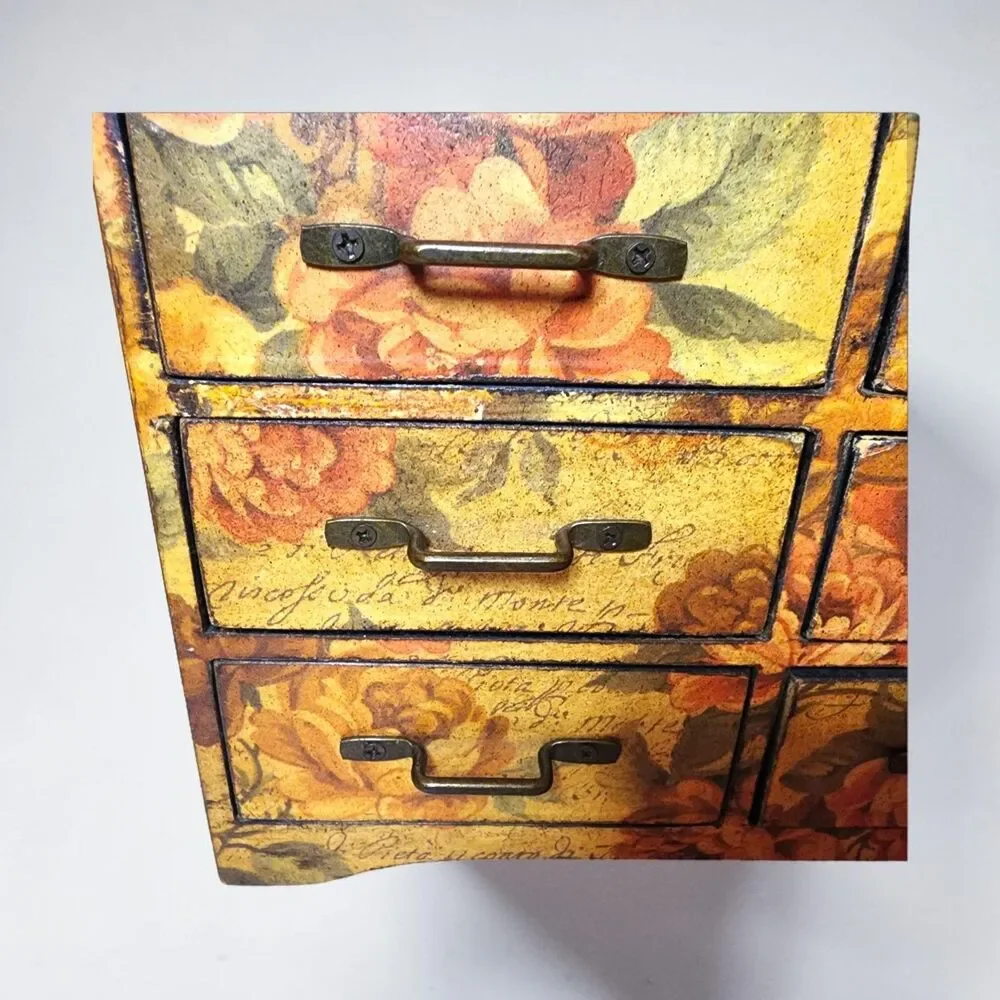 Floral 6 Drawer Desktop Organizer Jewelry Chest Shabby Chic Wood Box